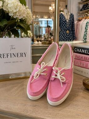 Cole Haan Pink Canvas Moccasins loafers boat shoes with White Laces NWOT